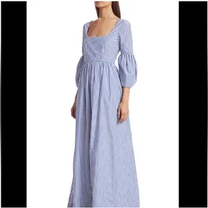 STAUD Blue White Striped Plumeria Long Dress Cottage Cotton‎ Size 00 thumbnail 2