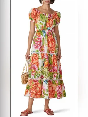 Farm Rio colorful tropical printed Macie Tiered Maxi Dress size XSMALL thumbnail 2