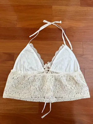 Peppermayo Cream Lace Tie Front Halter Top thumbnail 4