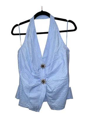 Milk & Honey Blue Striped Halter Top Size Large Coastal Chic NWT thumbnail 2