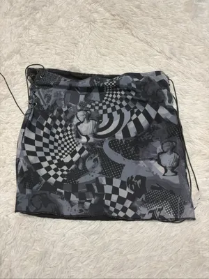 Edikted Tati Graphic Lace-Up Mini Skirt in Black & Gray thumbnail 2