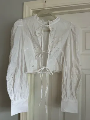 Topshop White long sleeve ruffle tie top thumbnail 1