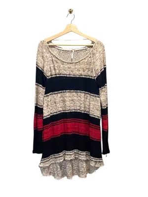 Free People So Perfectly Yours Striped Sweater Beige Size L Beach Coastal Boho thumbnail 2