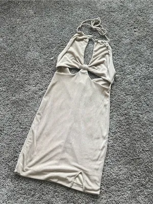 Fiestar Beige Cutout Halter Mini Dress thumbnail 2