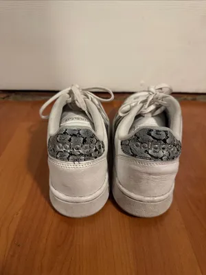 adidas White Sneakers with Gray Snake-Print Stripes thumbnail 4