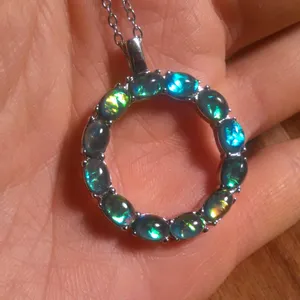 Green Color Simulated Opal Resin Stainless Steel Pendant Necklace thumbnail 1