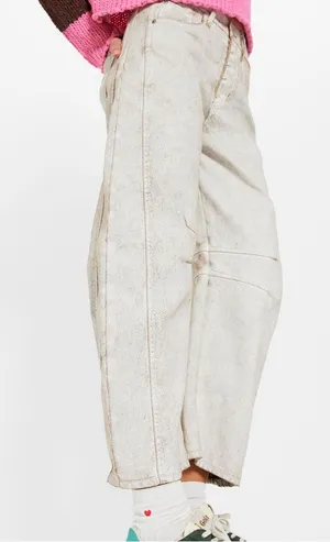 NWT We The Free Good Luck Mid Rise Barrel Acid-Wash Denim Jeans Off-White Sz 24 thumbnail 1