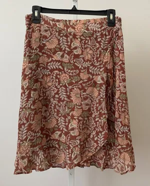 By Anthropologie Boho Relaxed Floral Paisley Faux Wrap Skirt S Rust thumbnail 1