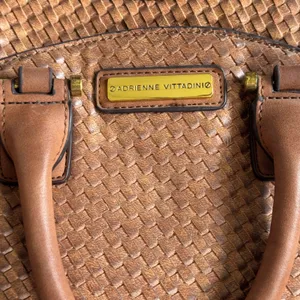Adrienne Vittadini Woven Cognac Brown Satchel Crossbody Handbag Vegan Leather thumbnail 4