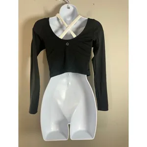 Gilly Hicks Active Boost Long Sleeve Crop Top Black White‎ Cross Back Small thumbnail 5