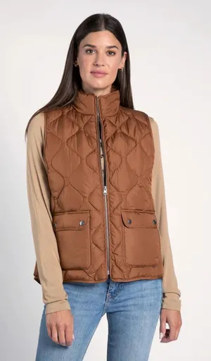 Thread & Supply Denver Brown Quilted Vest Full Zip Pockets Size Large thumbnail 1