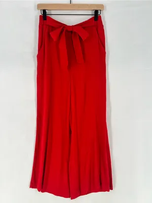 Aritzia Wilfred Faun Ankle‎ Pants Red Drapey Crepe Wide Leg High Rise Tie Belt M thumbnail 3