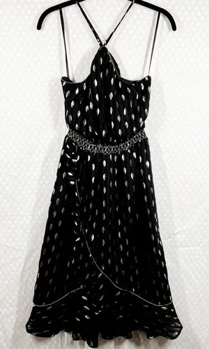 Revolve House Of Harlow Black Gold Leaf Print Halter Dress‎ thumbnail 1