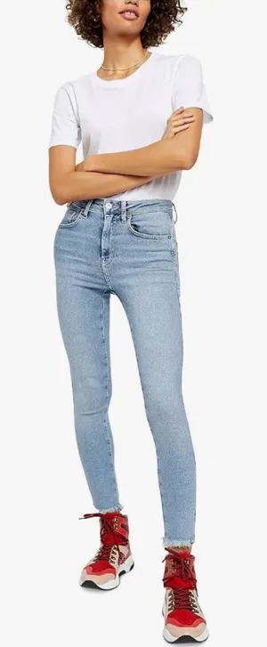 NWT Free People Women’s Frayed-Hem Mid-Rise Jegging Skinny Jeans Havanna Blue thumbnail 1