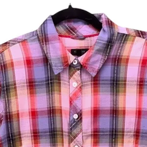 Talbots Button Up Shirt‎ Purple Plaid M thumbnail 3