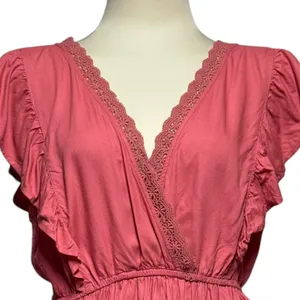 Abercrombie & Fitch Lace Trim V-Neck Flutter Sleeve Blouse Top Dusty Pink Large thumbnail 2