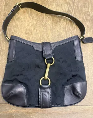 Vintage Coach Black Signature Canvas Shoulder Bag with Brass Hardware thumbnail 1