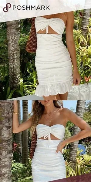 Tiger Mist Calayan White Ruched Strapless Bandeau Ruffle Hem Mini Dress Sz S thumbnail 2