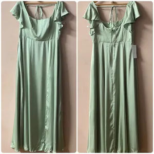 Azazie Dusty Sage A-Line Satin Maxi Dress NWT Size A16 thumbnail 13