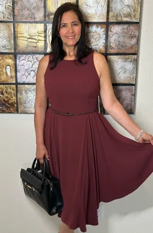 ANTONIO MELANI Burgundy Midi Dress Size 12 thumbnail 1