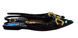 Jeffrey Campbell Black Patent Leather Slingback Flats Gold Hardware Pointed Toe thumbnail 2