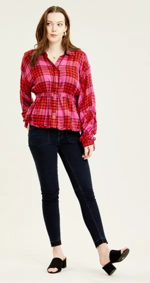 Free People We The Free Pacific Dawn Red Plaid Top Size XS thumbnail 1