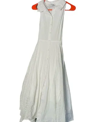 Marissa Webb White Cotton Poplin Sleeveless Button Front Collared Dress Size 6 thumbnail 4