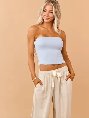Le lis Strapless Light Blue Tube Top - Women Powder Blue Strapless Stretchy S thumbnail 2