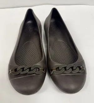 Crocs Gianna Chain Link Ballet Flats‎ Women’s Slip On Shoes Size 7 Brown thumbnail 1