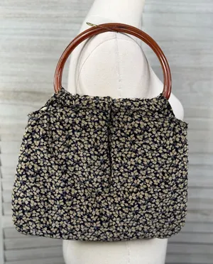 Vintage Velvety Cottage Floral Satchel/Purse with Round Lucite Handles thumbnail 1