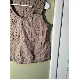 Joie Womens Size Small Eyelet Lace Sleeveless Top Light Brown V-Neck Boxy Cotton thumbnail 6