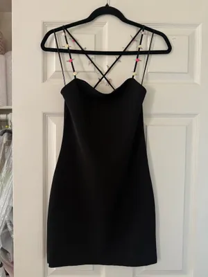 BNWT Zara Black Strechy Pink Floral Strap Dress thumbnail 7