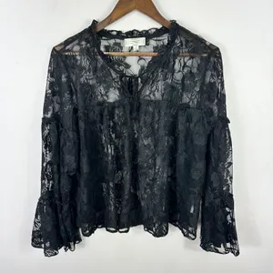 Shannon Ford New York S Black Lace Sheer Bell Sleeve Top Whimsigoth Fairy Grunge thumbnail 1