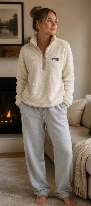 Patagonia Womens Size Large Los Gatos 1/4 Zip Fleece Pullover Ivory Sherpa thumbnail 1