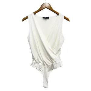Lulus Staying Basic White Faux-Wrap Sleeveless Bodysuit size Medium thumbnail 2