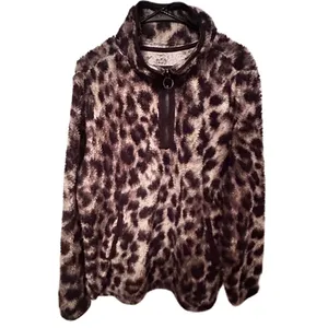 Cozy Sherpa Womens Leopard Print Fuzzy Fleece Pullover Half Zip Women Jacket XXL thumbnail 7