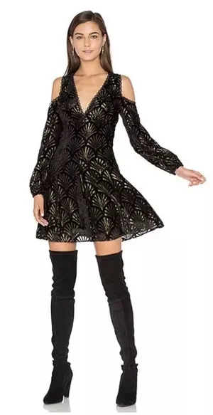 Alice + Olivia Aria Metallic cold shoulder‎ mini dress Sz 6 thumbnail 1