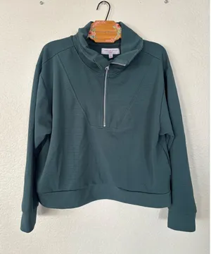 Adrienne Vittadini Sport Pullover Size L Teal Ribbed Quarter Zip Mock Neck thumbnail 1