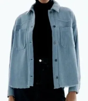 Zara Oversized Long Sleeve Corduroy Shacket Raw Hem Button Down Jacket M Blue thumbnail 1