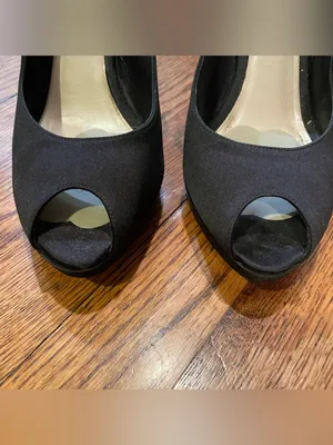 Christian Dior Black Satin Peep Toe Slingback Platform Heels Women Size 37 thumbnail 4