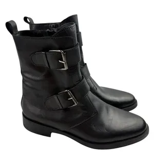 *Emanuel Crasto Womens Brown Italian Leather Moto Biker Buckle Classic Boots 40 thumbnail 1
