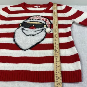 BONGO Vintage Santa ´s womens striped red-white Holiday Ugly Christmas sweater L thumbnail 8