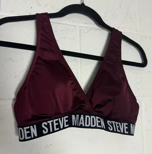 Steve Madden Womens Burgundy Triangle Bralette Logo Band Sporty Bra Medium thumbnail 1