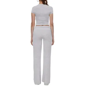 Crop Top and Wide Leg Leggings Lounge Set in Gray, Size M​​​ thumbnail 2