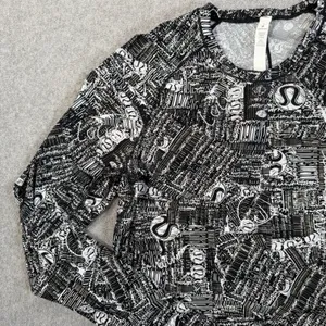 Lululemon Women's 6 Rise and Run Long Sleeve Top Tear it Up Alpine White Black thumbnail 3