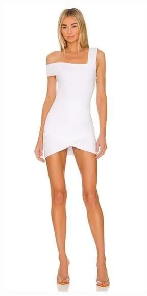 Superdown Fallon Asymmetrical Mini Dress in White Medium thumbnail 1