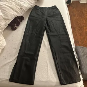 Nasty Gal Black faux leather flare slit pants thumbnail 1
