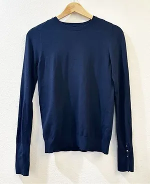 Aritzia Sunday Best Crewneck Long Sleeve Knit Pullover Sweater Navy‎ Size M thumbnail 1