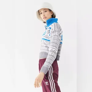 Urban Outfitters Blue and Gray Textured Scout Shrunken Zip-Up Sweater Size S thumbnail 4