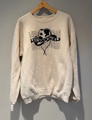 Let's Go Girls Graphic Sweatshirt Cow Print Cowboy Hat Cream Size Large thumbnail 1